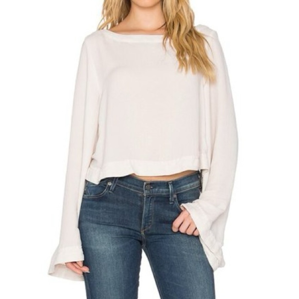 Free People Stars Aligned Flare Sleeve Ivory White Boho Blouse Top OB461573